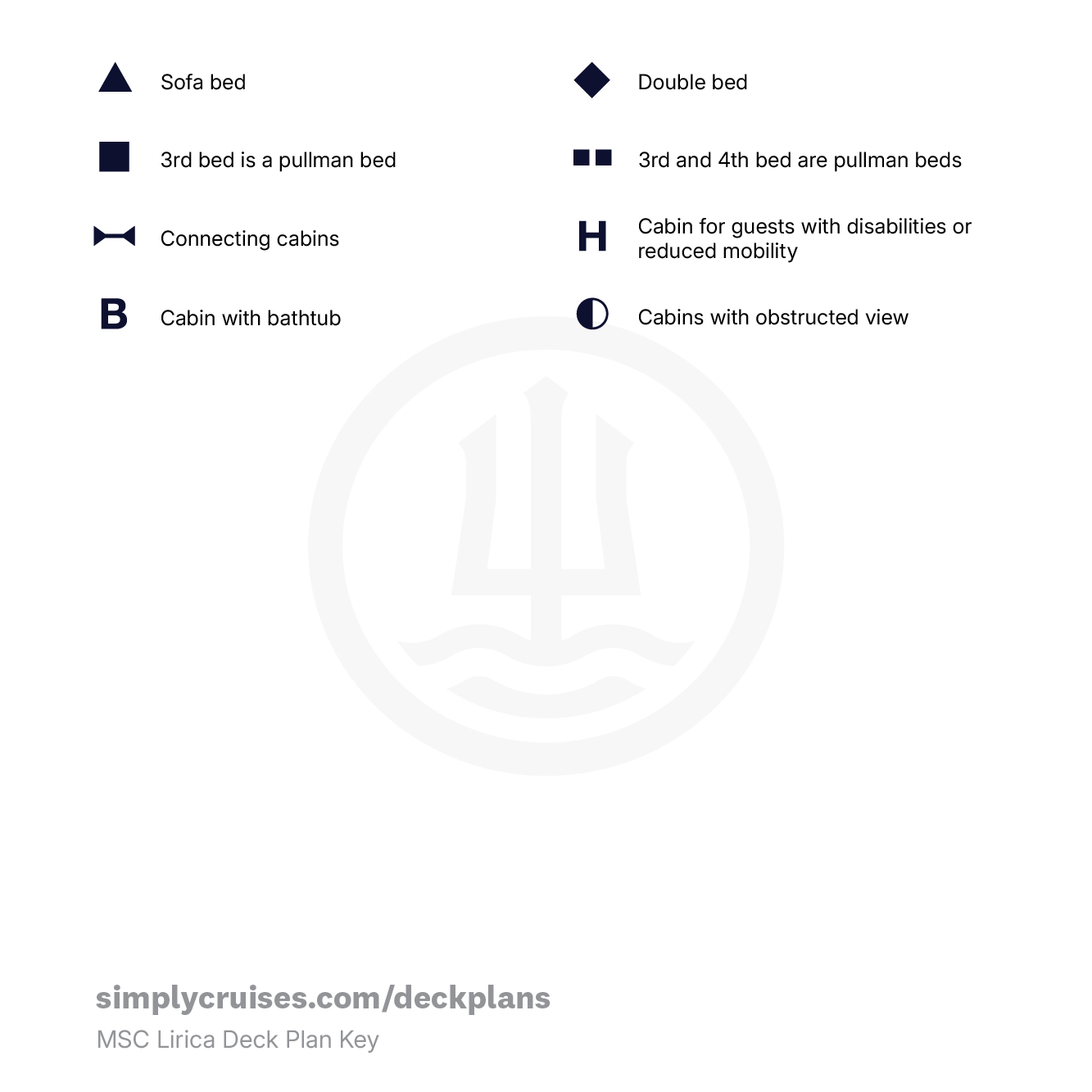 MSC Lirica Deck Plan Key