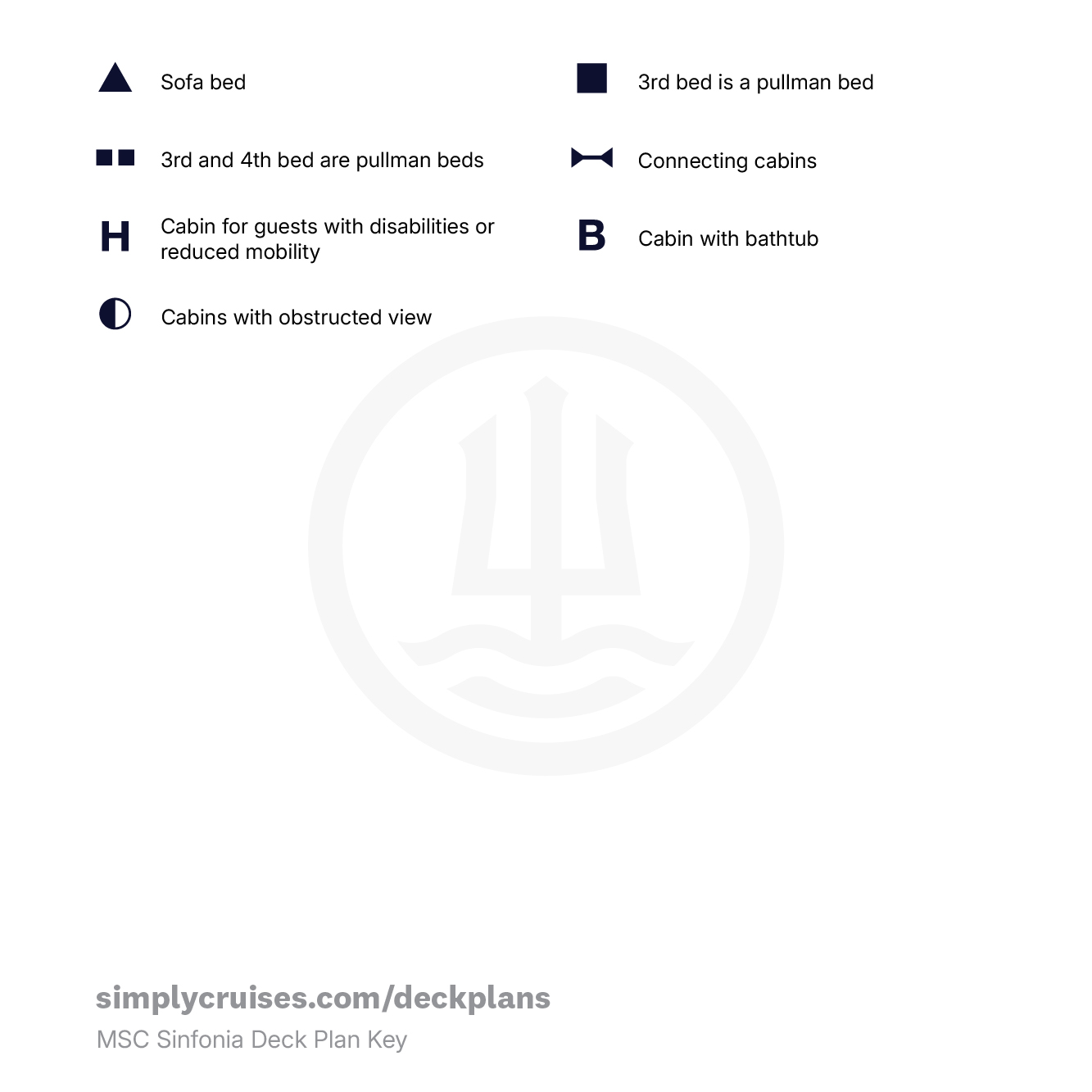 MSC Sinfonia Deck Plan Key